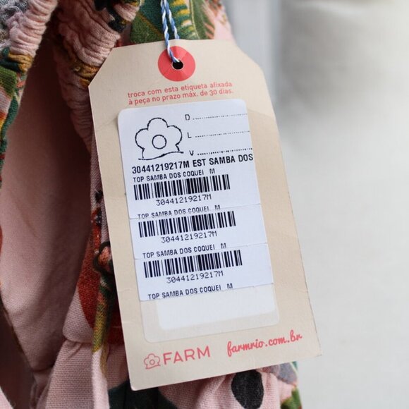 Farm Rio Pink Samba Dos Coqueiros Printed Linen Crop Top Size Medium NWT - Picture 7 of 12